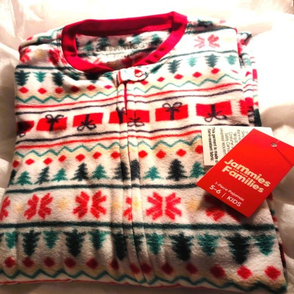 NWT Christmas Holiday Onesy Pajamas Fleece Jammies 5-6 - Picture 2 of 6